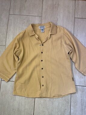 Vintage Ezze Wear Cord Cotton Collection Snap Shirt M Yellow